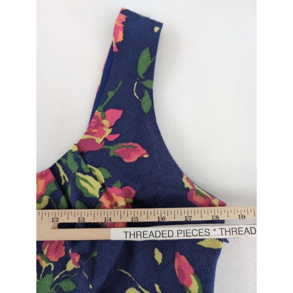 Lands End Sheath Dress Womens 12 Blue Floral Sleeveless Classic Preppy Career - Picture 8 of 9